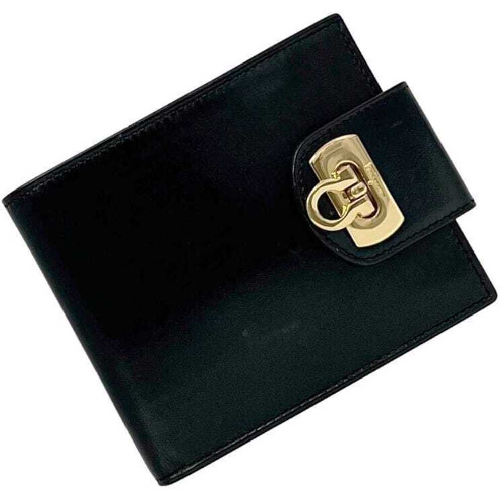 Salvatore Ferragamo Bifold Wallet Gancini Leather Folding Compact Gold Black